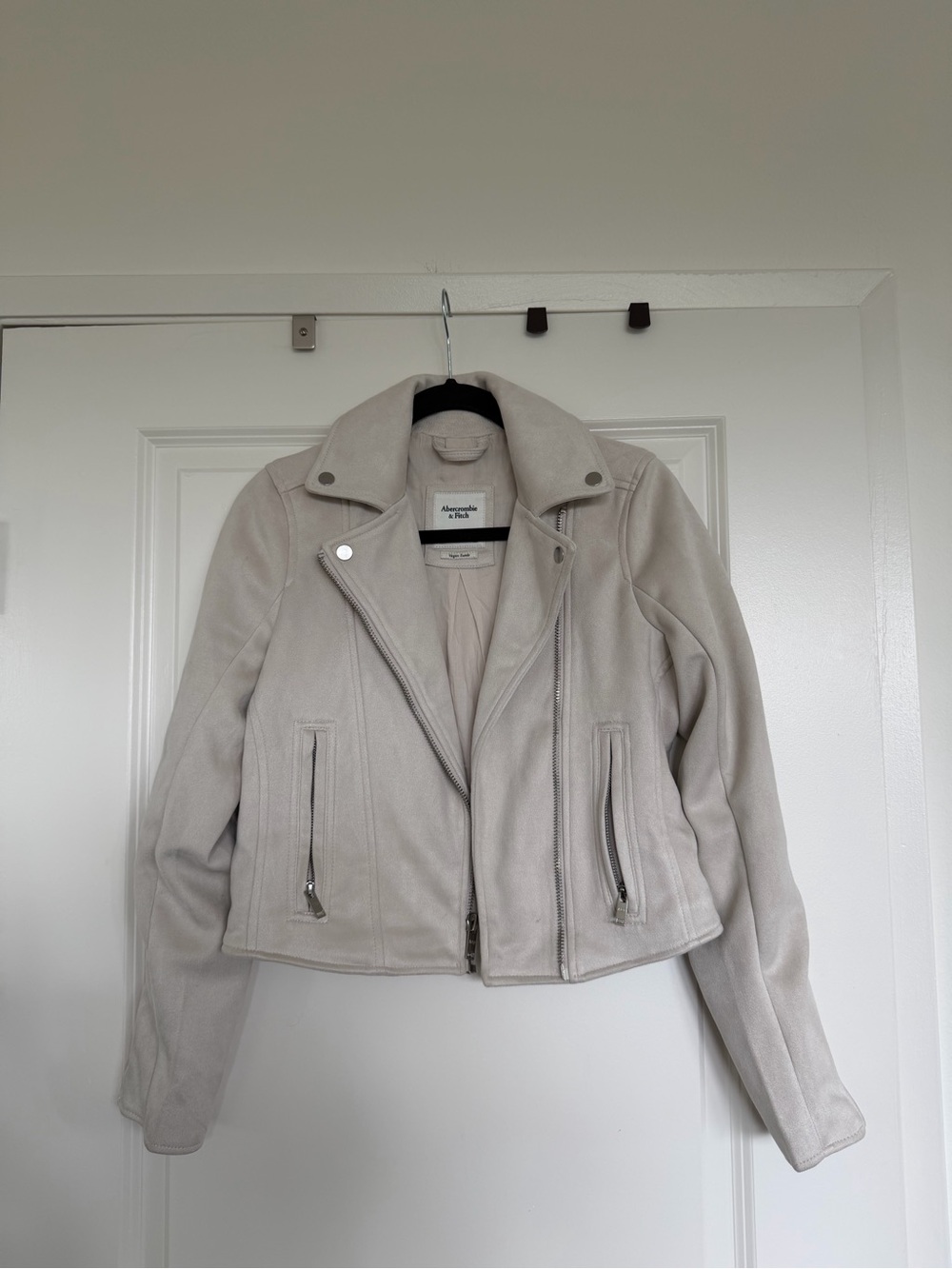 Abercrombie & Fitch Women's Light Cream Suede Moto Jacket